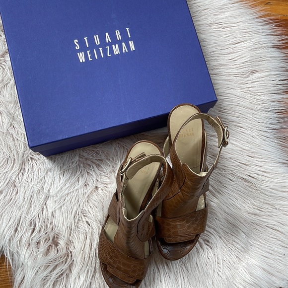 Stuart Weitzman Safety Wedge in Toffee Brown Snake Print Sz 10 - Picture 7 of 15